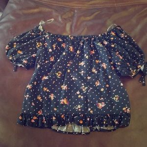 Black floral off the shoulder crop top